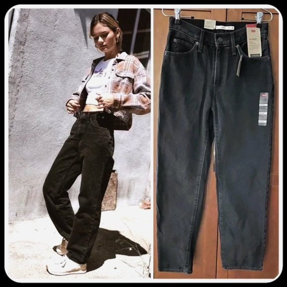 Levi's Womens 94 Baggy Jeans Black Boyfriend Jeans Mid Rise Loose Straight 25 - Picture 3 of 8
